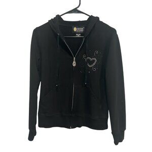 Christine Alexander Black Hoodie Full Zip Rhinestone Heart Size L Street Style